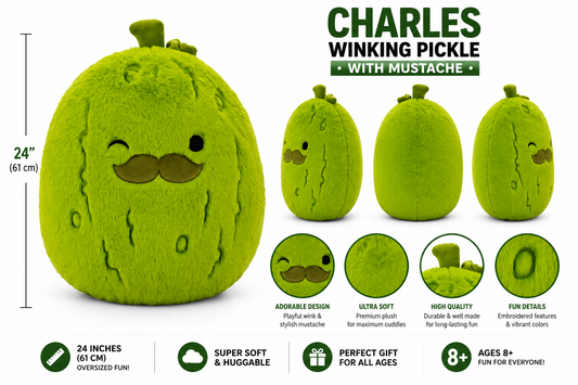 Squishmallow Charles Winking Pickle with Mustache Plush 24"